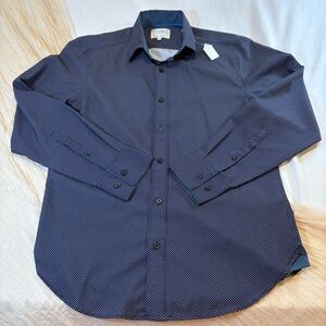 Men’s Con.Struct 4 Way Stretch Button Down Long Sleeve Navy Dot S Slim Fit Sz S